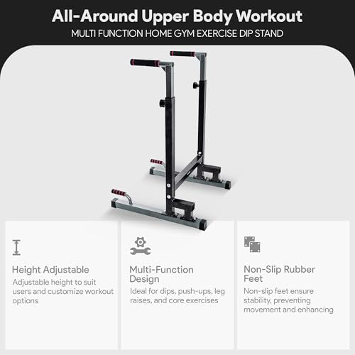 BalanceFrom Steel Frame Dip Station with Adjustable Height, 500 Pound Weight Capacity – Upper Body Workout Home Gym Equipment for Triceps, Push & Pull Ups, Leg Raises, and Bench Press - color: Black