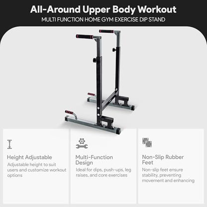 BalanceFrom Steel Frame Dip Station with Adjustable Height, 500 Pound Weight Capacity – Upper Body Workout Home Gym Equipment for Triceps, Push & Pull Ups, Leg Raises, and Bench Press - color: Black