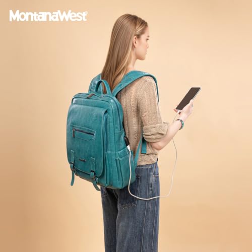 Montana West Laptop Backpack 15.6 Inch Work Backpack Purse for Women Travel Casual Daypack Bookbags with USB Port - color: 15.6-in Turquoise