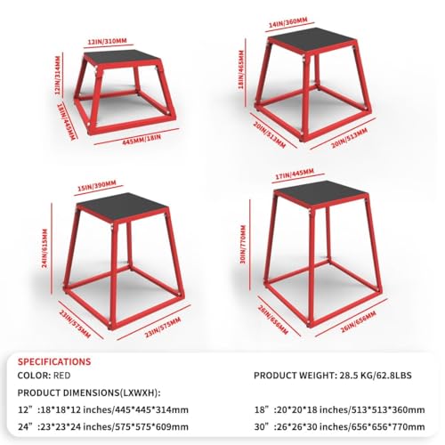 12/18/24/30 Inch Steel Plyometric Jumping Box, Anti-Slip Step Platform Jump Box for Strength and Conditioning Training, Exercise Jump Boxes for Home Gym