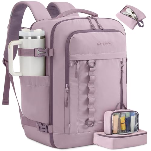 LOVEVOOK 40L Travel Backpack for Men Women, Waterproof Carry On Backpack for Work & Travel, Flight Approved Personal Item with 3 Packing Cubes, TSA Bag Fits 17.3" Laptop,Grape purple - color: Grape Purple, size: Large-40L-4Pcs