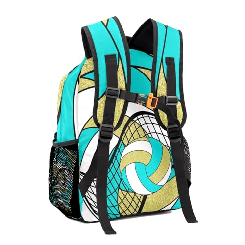 Sport Bag Volleyball Turquoise Gold Laptop Backpack Personalized Casual School Backpack for Women Men Gift - color: Volleyball Turquoise Gold