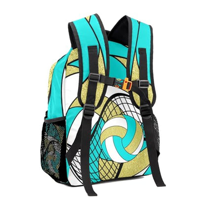 Sport Bag Volleyball Turquoise Gold Laptop Backpack Personalized Casual School Backpack for Women Men Gift - color: Volleyball Turquoise Gold