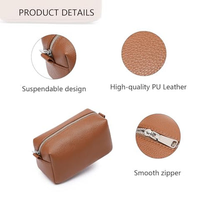PU leather Organizer Bag Lightweight Cosmetic Bag with Ring Clasp Perfect Travel Makeup Bag for Women (Saddle Brown/PU) - color: Saddle Brown/PU