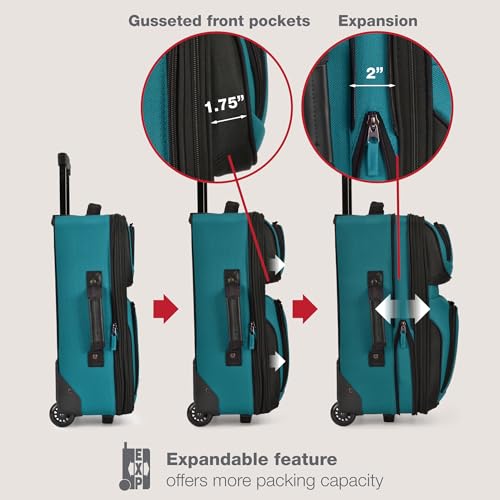 U.S. Traveler Rio Lightweight Softside Rolling Carry-on Suitcase, 2-Wheel Single, Teal - color: Teal, size: 21"