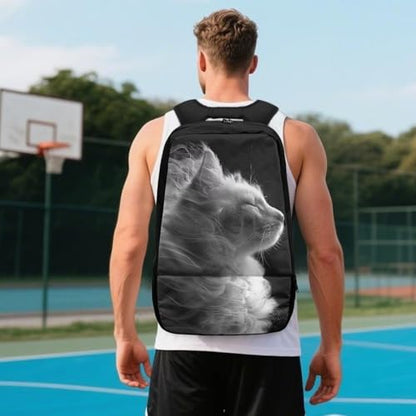 18.5in Basketball Backpack Basketball Bag with Shoe Compartment & Ball Holder, Waterproof Bag for Soccer Volleyball - color: Creative Realistic Kitten Print