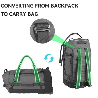 85L 29“ Foldable Rolling Backpack with Wheels, Soft-side Travel Duffle Bag with Separate Shoe Compartment, Full Quilted Bottom, Grey - color: Grey