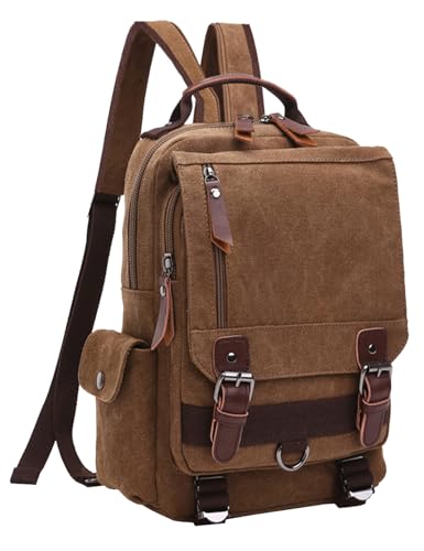mygreen Canvas Cross Body Messenger Bag Shoulder Sling Backpack Travel Rucksack - color: Coffee With Shoulder Zipper, size: Large