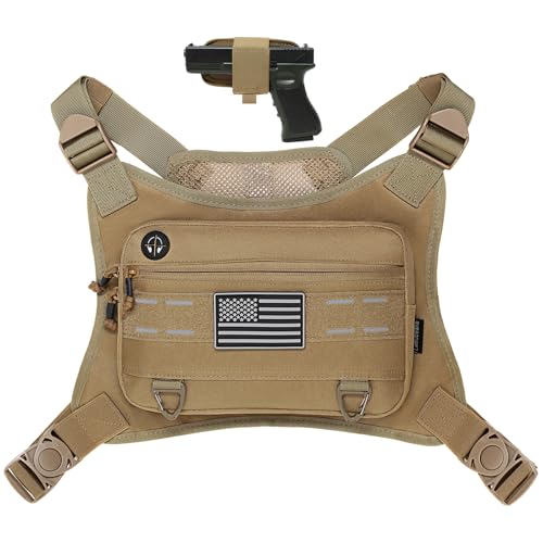 Sports Chest Pack for Men Front Chest Bag Fits Most Pistols Chest Pouch Harness for Running, Hiking, Workouts - color: Coyote Brown