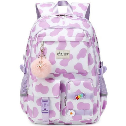 abshoo Big Student Laptop Backpack For College Women Middle High School Teen Girls Bookbag Travel Daypack (Cow Print Purple) - color: Cow Print Purple