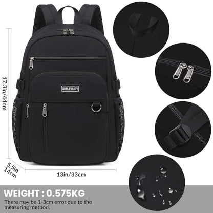 MIRLEWAIY Classical School Backpack Lightweight Bookbag Casual Daypack Travel Work Bag For Teenagers College Girls boys - color: Black