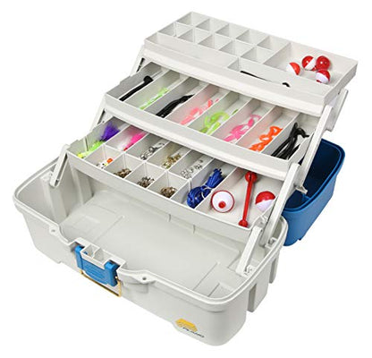 Plano Ready-Set-Fish 3-Tray Tackle Box with Tackle, Aqua Blue/Tan, One Size - style: Three-Tray
