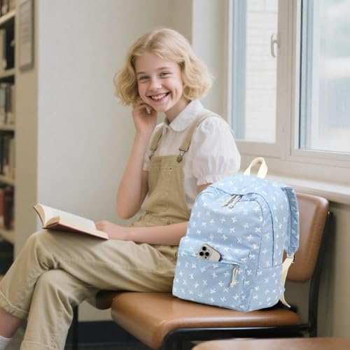 LEDAOU School Backpack for Teen Girls Elementary Middle School Bookbag Kids Backpacks Women Laptop Backpack Travel Daypack - color: Bow Print-blue