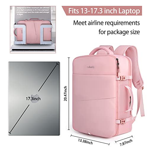 Lubardy Travel Backpack for Men Women 17 Inch Flight Approved Carry on Backpack Waterproof Large 40L Luggage Daypack Business College Weekender Overnight Laptop Backpack with 3 Packing Cubes, Pink - color: Pink(backpack With 3 Packing Cubes)