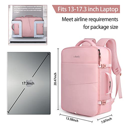 Lubardy Travel Backpack for Men Women 17 Inch Flight Approved Carry on Backpack Waterproof Large 40L Luggage Daypack Business College Weekender Overnight Laptop Backpack with 3 Packing Cubes, Pink - color: Pink(backpack With 3 Packing Cubes)