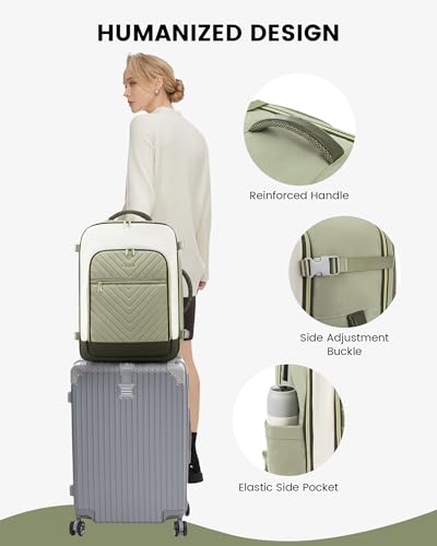 LOVEVOOK Large Travel Backpack for Women, TSA Carry on Backpack for Airplanes, 50L Personal Item Travel Bag for Women fits 17" Laptop,Waterproof Carry on Bag Airplane Approved with 3 Packing Cubes - color: Bean Green - Light Yellow - Dark Olive Green, siz
