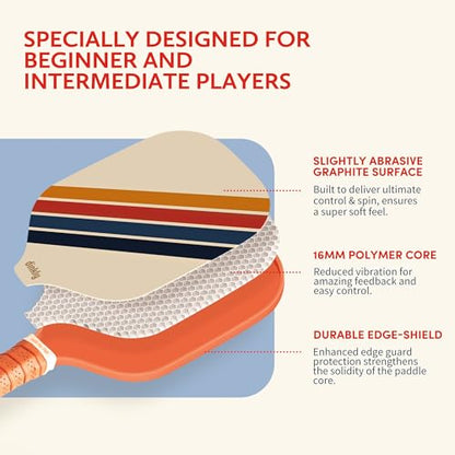 Pickleball Paddles Set of 2/4- USAPA Approved Graphite/Fiberglass Pickleball Racket, 2 Pickleball Rackets, 4 Balls and 1 Portable Carry Bag, Aesthetic Pickle Ball Set for Men Women Beginners - color: 2 Retro Twill | Warm Orange | Graphite
