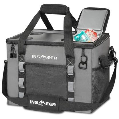INSMEER Soft Cooler Bag with Hard Shell & 2 Cup Holders, Portable 40L/70 Cans Collapsible Cooler Bags Insulated with Leakproof for Travel, ice chests and Cooler Lunch Box for Beach Camping Picnic - color: Grey