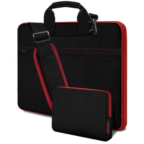 Hseok Laptop Shoulder Bag 15.6-16 inch Case,Water-Resistant Shockproof Computer Handbag with Small Case Compatible with MacBook Pro/Neo 16",Mac Air 15 M5, XPS 15/16 and most 15.6-16 PC,Black-red - color: Black-red, size: 15.6-16"