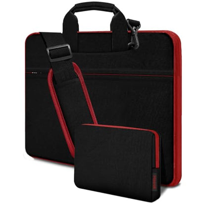 Hseok Laptop Shoulder Bag 15.6-16 inch Case,Water-Resistant Shockproof Computer Handbag with Small Case Compatible with MacBook Pro/Neo 16",Mac Air 15 M5, XPS 15/16 and most 15.6-16 PC,Black-red - color: Black-red, size: 15.6-16"
