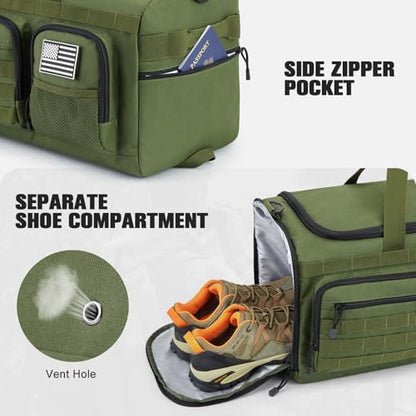 G4Free 3-in-1 Travel Duffle Bag for Men and Women, 50L Large Gym Sports Bags Tactical Military Duffle Backpack with Shoes Compartment and Wet Pocket (Green) - color: Army Green