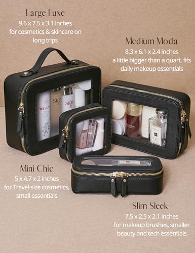 Popvibe Clear Makeup Case Black Toiletry Bag Travel Medium Clear Cosmetic Bag with Zipper, Small Make Up Bag Organizer Traveling TSA Approved Transparent Bag Car for Essentials - color: Black, style: Medium Moda