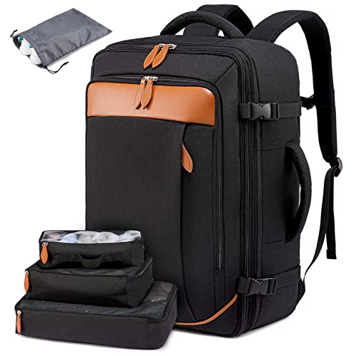 LOVEVOOK Carry on Backpack, 45L Large Travel Backpack for Women Men Airline Approved, Expandable Large Suitcase Backpacks With 4 Packing Cubes, Aer Travel Pack 3, Water Resistant Weekender Bag - color: All Black, size: X-Large