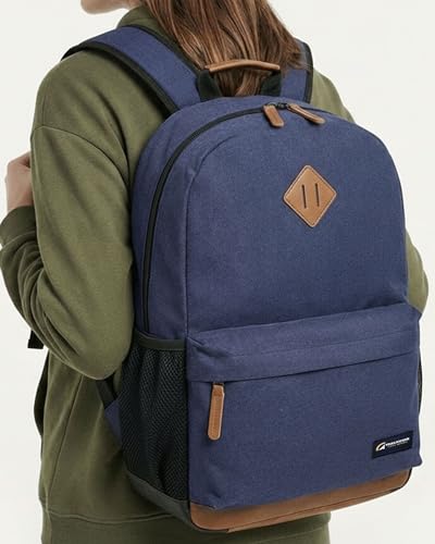 TRAILKICKER Classic Laptop Backpack with Padded 17 inch Laptop Sleeve, Multi Pocket Backpack, Casual Daypack Backpacks (Navy) - color: Navy