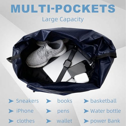 Tygelluis Drawstring Backpack, Waterproof Gym Bag with Water Bottle Pocket for Women Men, Pull String Sport Bag for Swim, Soccer and Basketball,Navy - color: Navy1