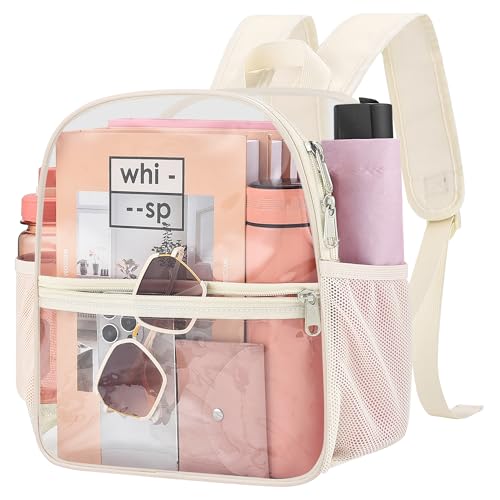 Clear Backpack for Stadium Events, 12x12x6 Small Clear Plastic bag with Reinforced Straps for Game Security Festival Concert - color: Creamy