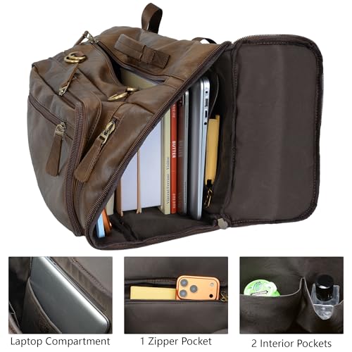 GOWIN Vegan Leather Backpack fit 16 Inch Laptop ‌Convertible Travel Backpack for Men, TSA Approved (Brown) - color: Brown