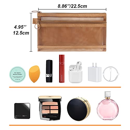 Mesh Cosmetic Bags, 4pcs Nylon Makeup Pouches with Double Zippers for Home Office Purse Diaper Bag (Light Chocolate Brown) - color: Light Chocolate Brown
