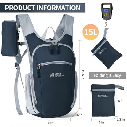 Hiking Backpack 10L/15L Small Daypack Lightweight Packable Travel Foldable Water Resistan for Women Men (Gray, 15L) - color: Gray, size: 15L