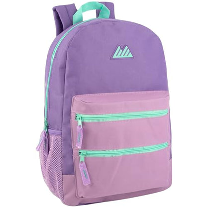 Summit Ridge Colorful Big Backpack for School Kids, Multi Pocket Backpack for Elementary, Middle School Girls, Boys with Padded Straps (Purple/Lilac) - color: Purple/Lilac
