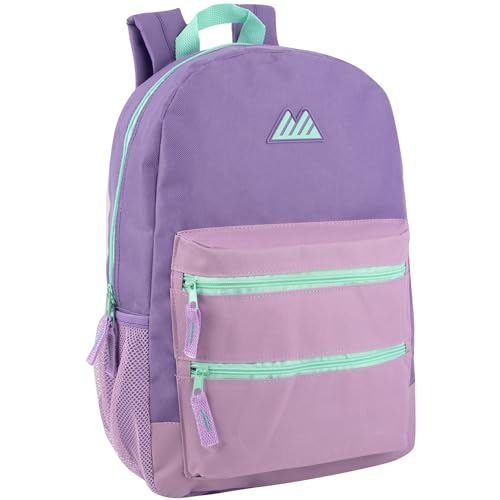 Summit Ridge Colorful Big Backpack for School Kids, Multi Pocket Backpack for Elementary, Middle School Girls, Boys with Padded Straps (Purple/Lilac) - color: Purple/Lilac