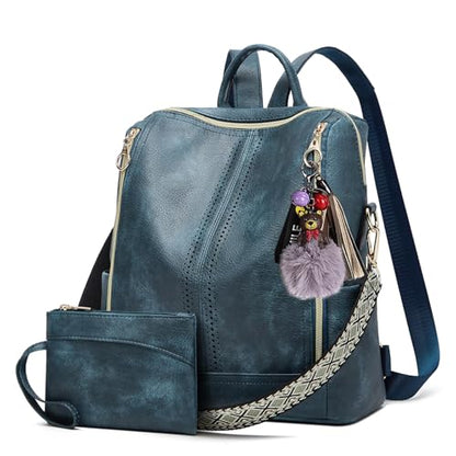 Makes Backpack Purse for Women PU Leather Travel Satchel Handbag Convertible Design Bag with Purse - color: Blue Quadruple Zipper