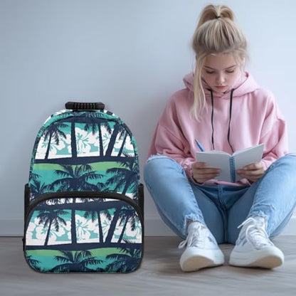 Island Coconut Flower Print Lightweight Laptop Backpack for Daily Use - School Bagpack with Two Side Water Bottle Pockets, Adjustable Shoulder Straps and Breathable Back(17.3x12.2x5.9in) - color: Island Coconut Flower Print