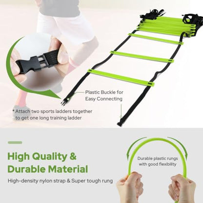 GHB Pro Agility Ladder 2 Pack Agility Training Ladder Speed 12 Rung 20ft with Carrying Bag (Green and Blue)