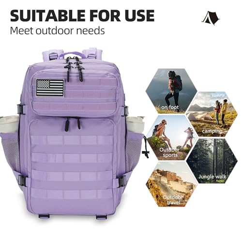 Lovelinks21 45L Tactical Assault Backpack 3 Day Assault Pack with MOLLE Waterproof Rucksack for Tactical Backpacks (Light Purple) - color: Light Purple