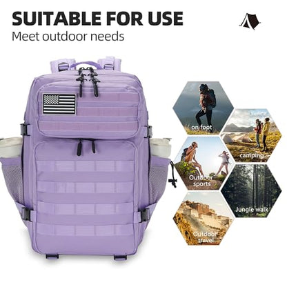 Lovelinks21 45L Tactical Assault Backpack 3 Day Assault Pack with MOLLE Waterproof Rucksack for Tactical Backpacks (Light Purple) - color: Light Purple