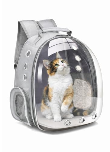 Bubble Backpack Pet Carrier for Cats & Small Dogs up to 17 lbs – Ventilated Clear Capsule Backpack with Mesh Panels, Lightweight Travel Backpack for Walking, Hiking & Airline Carry-On (Silver) - color: Silver