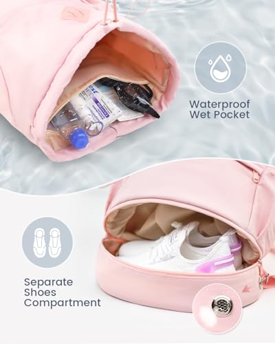 RHDZO Drawstring Backpack Sports Gym Bag with Shoe Compartment and Wet Pocket String Swim Bag for Women Men Beach Backpack, Pink - color: Pink