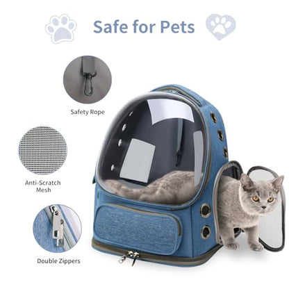 Cat Backpack Carrier for Cats and Small Dogs, Breathable Cat Bubble Backpack, Airline Approved Pet Travel Carrier for Hiking Camping Outdoor(Blue) - color: Blue
