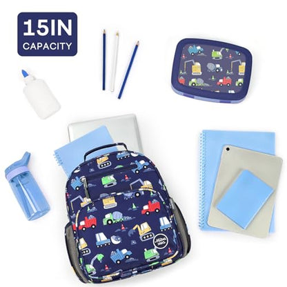 mibasies Kids Backpack for Boys 5-8: Water-Resistant School Bookbag for Kindergarten and Elementary - Car Blue - color: Car Blue, style: Kids-15"h