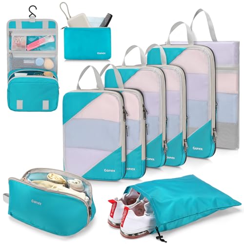 Compression Packing Cubes, Gonex Extensible Storage Mesh Bags Organizers - color: 10-Blue, size: Set of 10