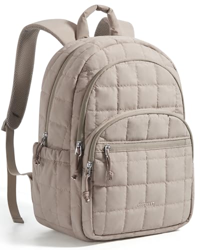BAGSMART College Laptop Backpack, Travel Backpack for Women, Quilted Casual Daypack, Water-Resistant Bookbag for 15.6 Inch Laptop, Camel - color: Camel, size: Standard 15.6 Inch
