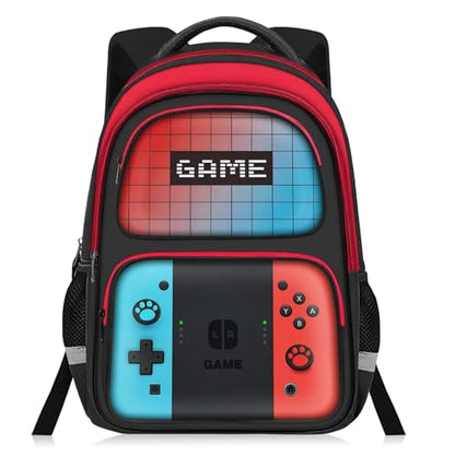 Kids Backpack For Boys，Gamer Boys Backpack For Children Teens Elementary Middle School, 17″ Students Bookbag - color: Backpack-sw-red & Blue