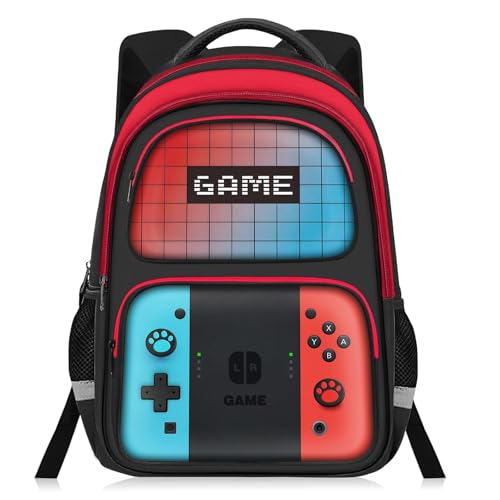Kids Backpack For Boys，Gamer Boys Backpack For Children Teens Elementary Middle School, 17″ Students Bookbag - color: Backpack-sw-red & Blue