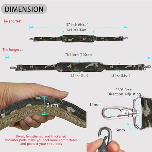 ZINZ 79 inch Shoulder Strap, Extra-thick Fixed Cushion Pad and Dual Clasps Universal Replacement Strap with Metal Swivel Hooks for Laptop Bags, Luggage Bags, Camera, Crossbody(Camouflage Green) - color: Camouflage Green