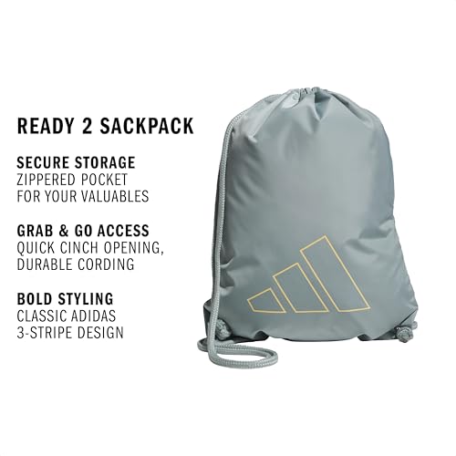 adidas Ready Sackpack – Drawstring Backpack Gym Bag, 13L - color: Wonder Sage Green/Semi Ice Tangerine Orange